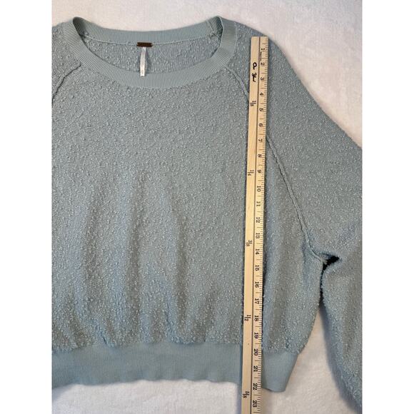 Free People Sage Green Gray Blue Pullover Top Boucle Sweatshirt Oversized XS M - Picture 9 of 11